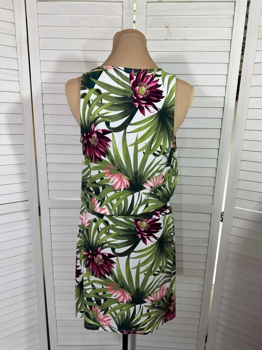 Tommy Bahama Tank Dress Size SP Proteia Garden Palm Floral Print Ruched Blouson - Picture 7 of 10